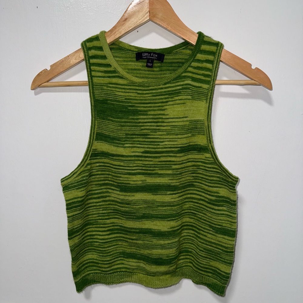 Green Striped Y2K Knit Women's Tank Top